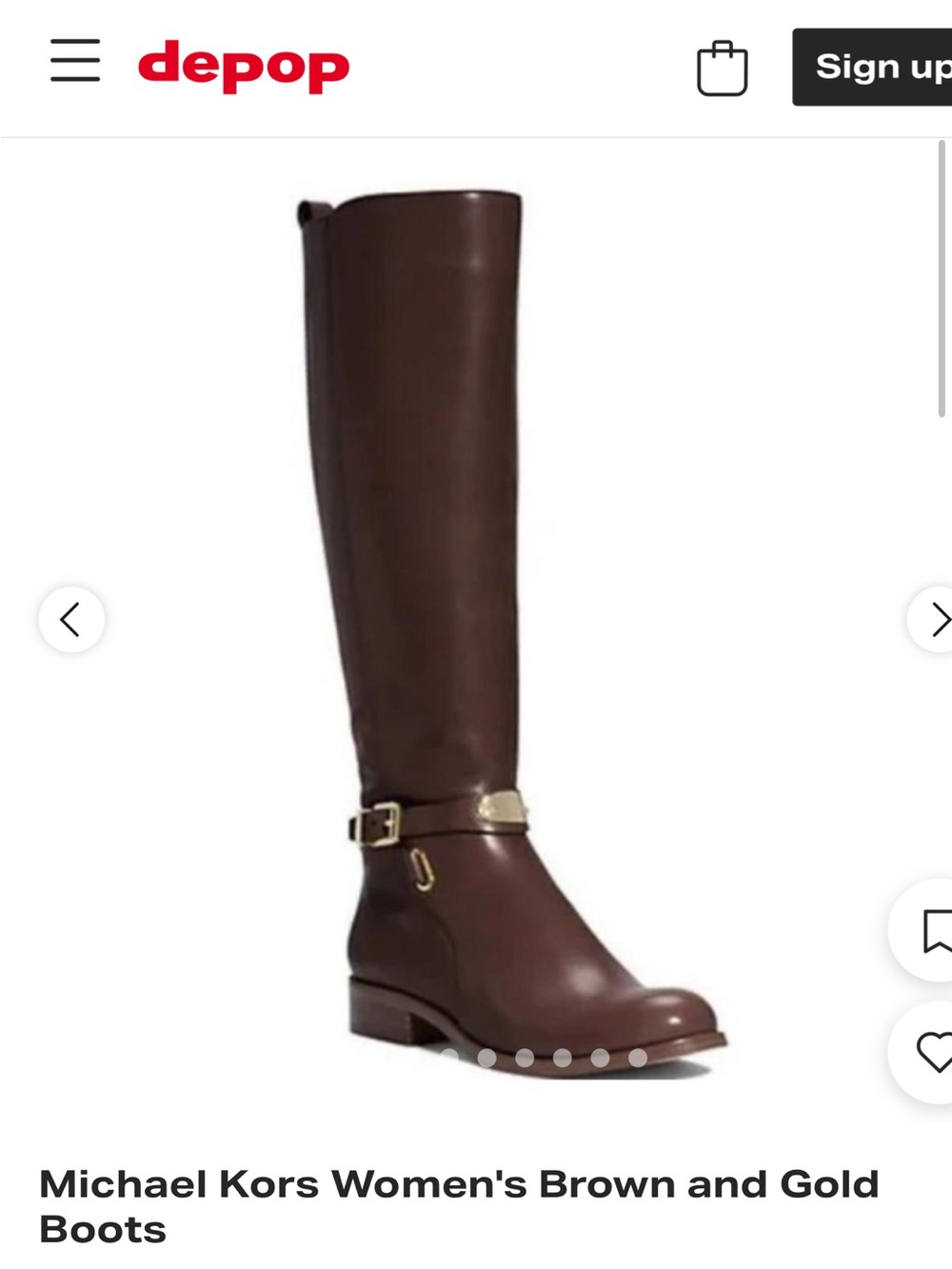 Michael Kors Tall Brown Leather Over-the-Knee Boots with Gold Buckle